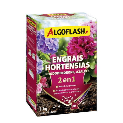 Image de Engrais HORTENSIAS,RHODO., AZALEES 2 en 1 Spécial PH ALGO - Boite de 1 kg